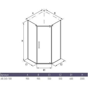Душевой уголок Alex Baitler (Алекс Батлер) 985х2000 мм профиль хром, стекло тонированное (AB 245-100)