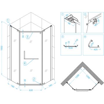 Душевой уголок RGW (РГВ) 120х120х195 см PA-081 Трапеция, Хром, Прозрачное, 6 мм Easy Clean (35088122-11)
