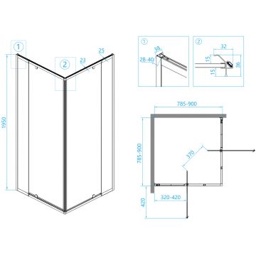 Душевой уголок RGW 80-90х80-90х195 см PA-38 Квадрат, Хром, Прозрачное, 6 мм (06083888-11)