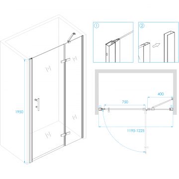 Душевая дверь RGW (РГВ) 120х195 см PA-07 B ″R″ Чёрный, Прозрачное, Принт, 6 мм Easy Clean (41080712-84R)