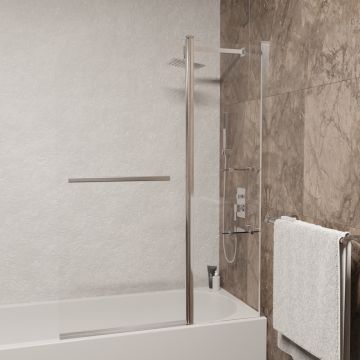 Шторка на ванну RGW (РГВ) 100х150 см SC-08 Хром, Прозрачное, 6 мм Easy Clean, с полками (03110810-11)