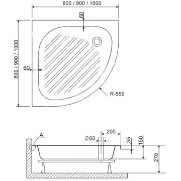 Душевой поддон RGW (РГВ) 80х80х15 см h27 BР, CL-S , полукруглый Ø60 FW5-5 (16180488-51)