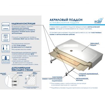 Душевой поддон RGW 80х80х3.5 см STYLE , Полукруг Ø90 FW5-8 (16180488-11)