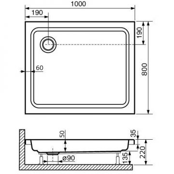 Душевой поддон RGW (РГВ) 80х100х3,5 см h22 STYLE , прямоугольный Ø90 FW5-8 (16180280-11)