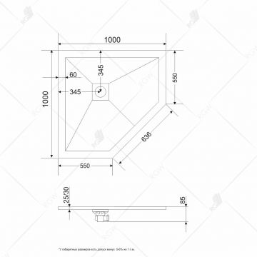 Душевой поддон RGW (РГВ) 100х100х3 см ST, Tх-0100G Графит, Трапеция Ø90 Каменный (16155100-02)