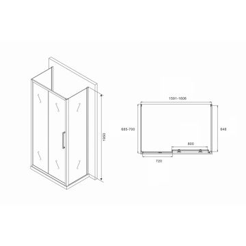 Душевой уголок Abber Schwarzer Diamant 1600х700 мм (габариты площадки) AG30160MH-S70M-S70M