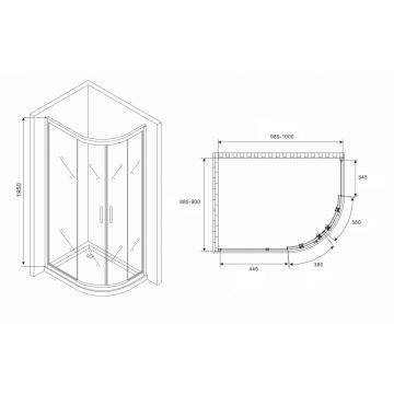 Душевой уголок Abber Schwarzer Diamant 1000х900 мм (габариты площадки) AG01190