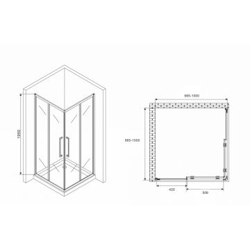 Душевой уголок Abber Schwarzer Diamant 1000х1000 мм (габариты площадки) AG02100MH