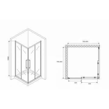 Душевой уголок Abber (Аббер) Schwarzer Diamant 800х800 мм (габариты площадки) AG02080H