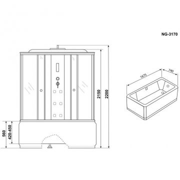 Душевая кабина Niagara (Ниагара) 1700х750х2200 мм, высокий поддон, с гидромассажем NG-3170-01