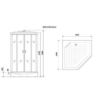 Душевая кабина Niagara (Ниагара) Premium 1000х1000х2200 мм, низкий поддон, с гидромассажем NG-6902-01GD BLACK