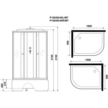 Душевая кабина Niagara Promo 1000х800х2150 мм, высокий поддон P100/80/40L/MT