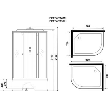 Душевая кабина Niagara (Ниагара) Promo 900х700х2150 мм, высокий поддон P90/70/40L/MT