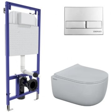 Инсталляция Berges (Бергес) Novum 525, кнопка L3 хром глянец, унитаз Ego Rimless, сиденье Toma Slim SO (047213)