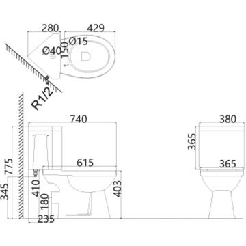 Унитаз-компакт угловой с сиденьем микролифт Creo Ceramique (Крео Керамика) Project с сиденьем и бачком белый PR1002S+PR1003D+PR1001S