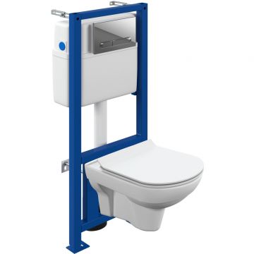 Система инсталляции с унитазом Cersanit (Церсанит) City (64121) белый с сиденьем Микролифт и клавишей смыва Хром глянцевый