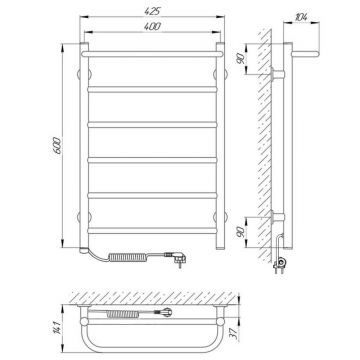 Полотенцесушитель электрический Laris (Ларис) Прайм ЧК6 400х600 Э белый подключение слева с полкой