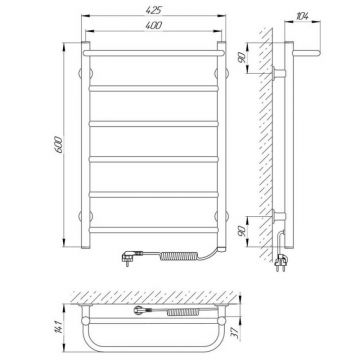 Полотенцесушитель электрический Laris (Ларис) Прайм ЧК6 400х600 Э белый подключение справа с полкой