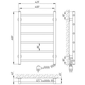 Полотенцесушитель электрический Laris (Ларис) Феличия ЧК 400х600 Э белый подключение справа