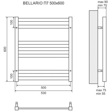 Полотенцесушитель водяной Lemark Bellario LM68607BL П7 500x600, черный