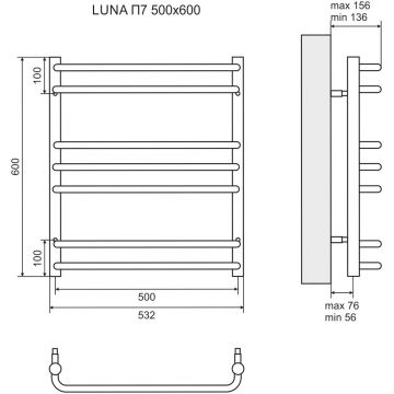Полотенцесушитель водяной Lemark Luna LM41607 П7 500x600