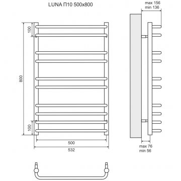 Полотенцесушитель водяной Lemark Luna LM41810 П10 500x800
