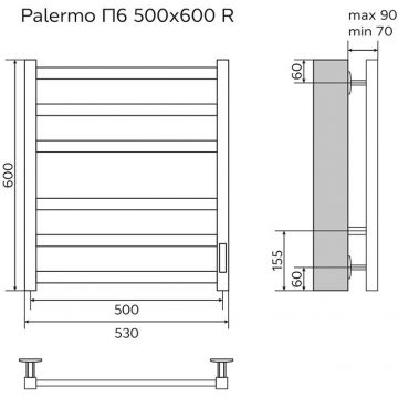 Полотенцесушитель электрический Azario Palermo AZ83856B черный, 6 секций 600х530 мм