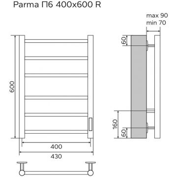 Полотенцесушитель электрический Azario Parma AZ10846 хром, 6 секций 600х430 мм