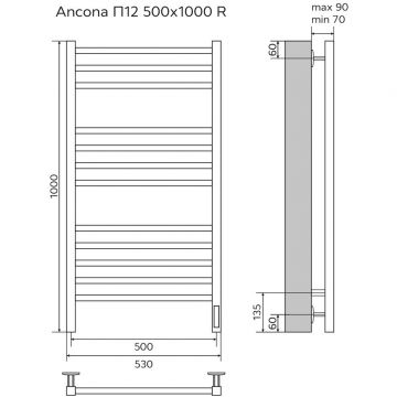 Полотенцесушитель электрический Azario Ancona AZ71850W белый, 12 секций 1000х530 мм