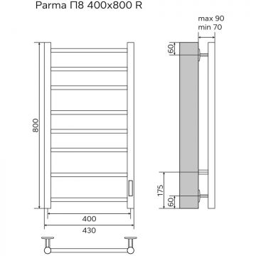 Полотенцесушитель электрический Azario Parma AZ10848 хром, 8 секций 800х430 мм