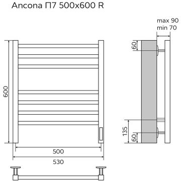 Полотенцесушитель электрический Azario Ancona AZ71856W белый, 7 секций 600х530 мм