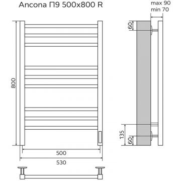 Полотенцесушитель электрический Azario Ancona AZ71858W белый, 9 секций 800х530 мм