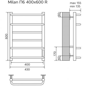 Полотенцесушитель электрический Azario Milan AZ90846 хром, 6 секций 600х430 мм