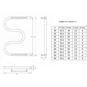 Полотенцесушитель водяной Двин (Dveen) M 60х60 см, c полкой, 1″ К0 полированный хром