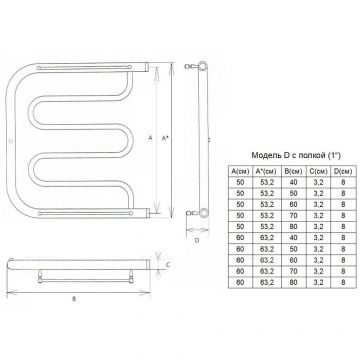Полотенцесушитель водяной Двин (Dveen) D 50х50 см, c полкой, 1х1/2″ К0 полированный хром