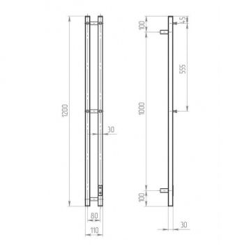 Полотенцесушитель электрический Двин (Dveen) X-2 plaza neo 120х8 см, К диммер квадрат полированный хром