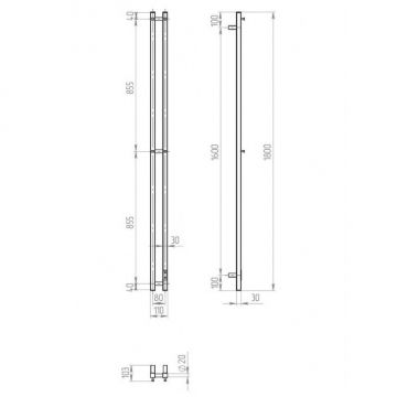 Полотенцесушитель электрический Двин (Dveen) X-2 plaza neo 180х8 см, К диммер квадрат полированный хром