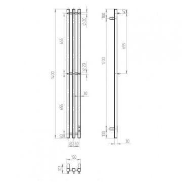 Полотенцесушитель электрический Двин (Dveen) X-3 neo 140х12 см, 1х1/2″ К диммер полированный хром
