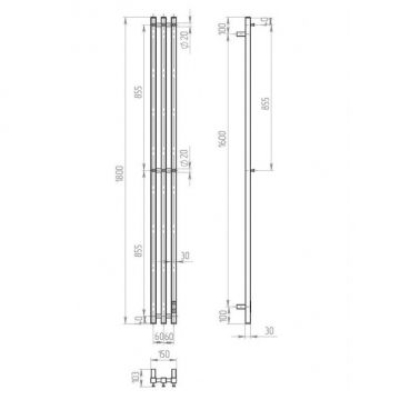 Полотенцесушитель электрический Двин (Dveen) X-3 neo 180х12 см, 1х1/2″ К диммер полированный хром