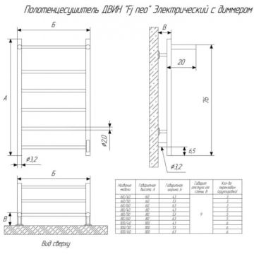 Полотенцесушитель электрический Двин (Dveen) Fj neo 80х50 см, К диммер полированный хром