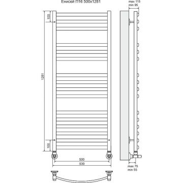Полотенцесушитель водяной Terminus Енисей П16 500х1281 мм хром из нержавеющей стали