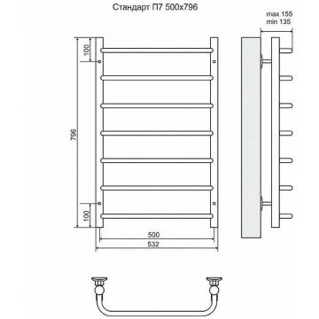 Полотенцесушитель водяной Terminus Стандарт П7 500х796 мм хром из нержавеющей стали