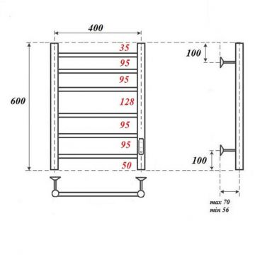 Полотенцесушитель электрический Point Аврора PN10846W П6 400x600 диммер справа, белый