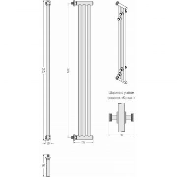 Полотенцесушитель водяной Сунержа (Sunerga) Хорда ПП 1200х195 Матовый белый 30-4124-1200