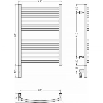 Полотенцесушитель электрический Сунержа Аркус 3.0 600х400 МЭМ левый Без покрытия 00-5704-6040