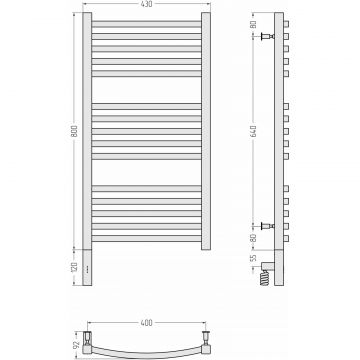 Полотенцесушитель электрический Сунержа Аркус 3.0 800х400 МЭМ левый Без покрытия 00-5704-8040