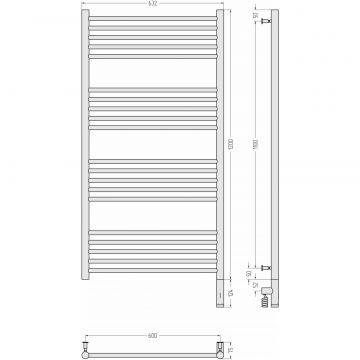 Полотенцесушитель электрический Сунержа Богема 3.0 прямая 1200х600 МЭМ правый Без покрытия 00-5805-1260