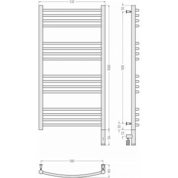 Полотенцесушитель электрический Сунержа Богема 3.0 выгнутая 1000х500 МЭМ правый Белый 12-5803-1050