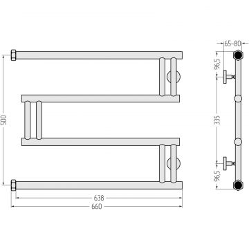 Полотенцесушитель водяной Сунержа (Sunerga) High-Tech model ″M″ 500х650 Без покрытия 00-0050-5065