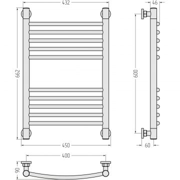 Полотенцесушитель водяной Сунержа (Sunerga) Богема+ выгнутая 600х400 Без покрытия 00-0221-6040